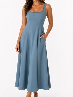 Bahari Dusty Blue Scoop Neck Maxi Dress